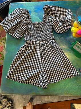 Black & White Gingham Smocked Women’s Romper